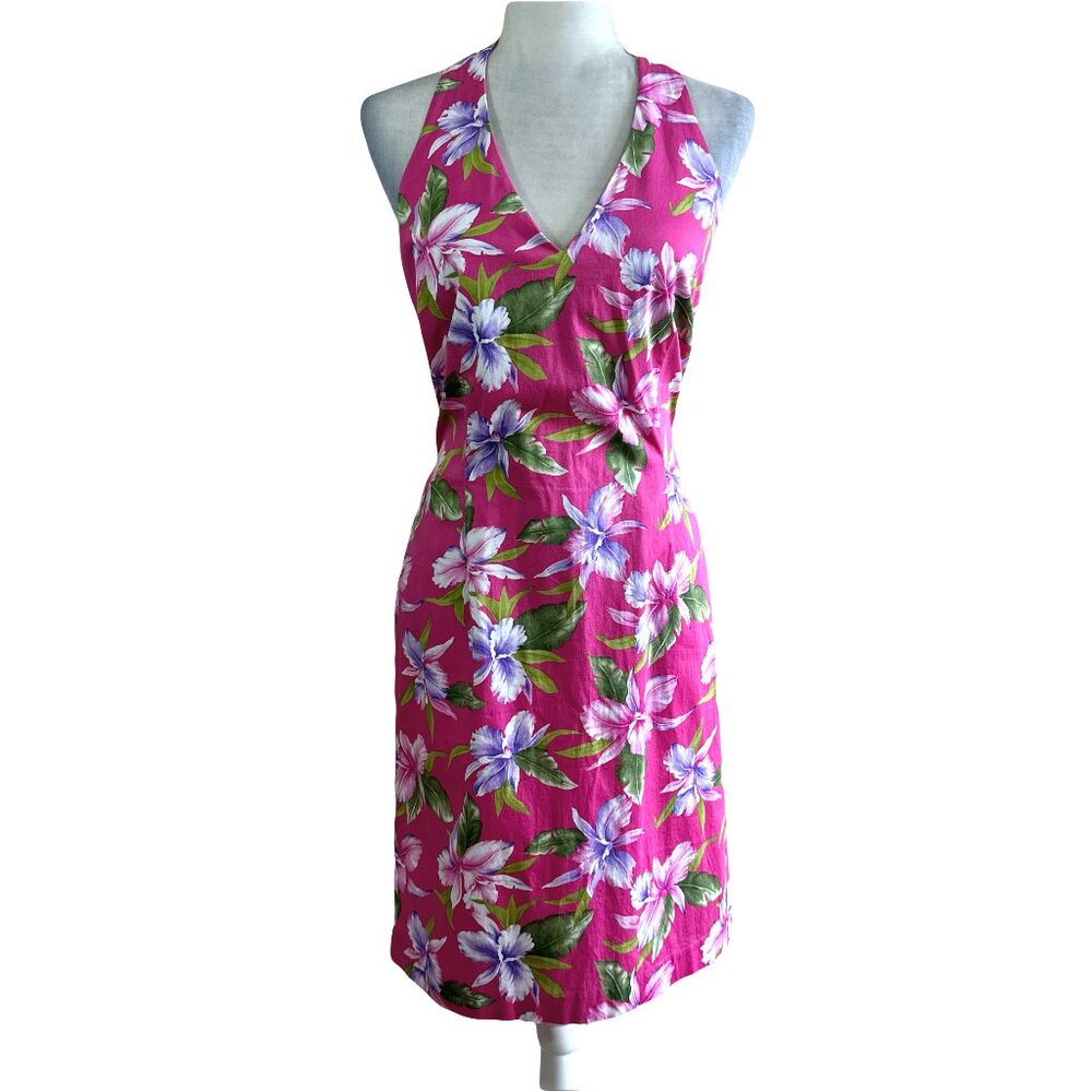 Jones NY Vtg 2000s Pink Floral Halter Summer Dress